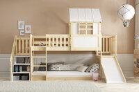 Nardo huis bed met glijbaan en zij trap 90x200 massief grenen naturel 