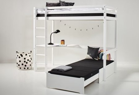 langs Autonoom Terugbetaling Hoppekids Basic hoogslaper met lounge buro en kussen set 90x200 grenen wit  - Kinderbeddenstore