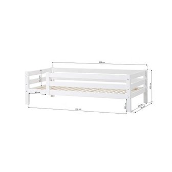 Hoppekids Premium bedbank 90x200 3/4 uitval flex frame lattenbodem wit