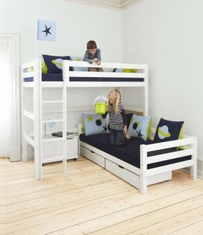 Hoppekids Premium hoek stapelbed 90x200 rechte trap grenen wit