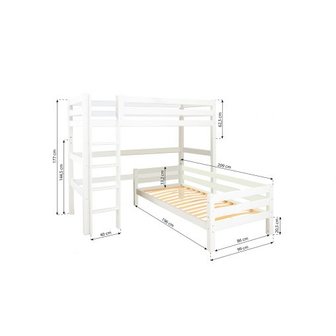 Hoppekids Premium hoek stapelbed 90x200 rechte trap flex frame bodems wit