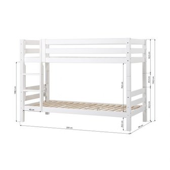 Hoppekids Premium stapelbed 90x200 rechte trap flex frame bodem wit