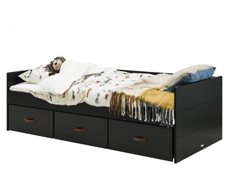 Bopita Floris bedbank met 3 laden 90x200 mat zwart / naturel