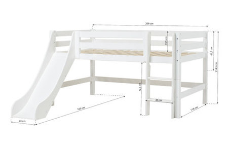 Hoppekids Premium halfhoogslaper rechte trap glijbaan 120x200 wit