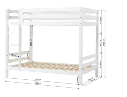 Hoppekids Premium hoog stapelbed rechte trap 120x200 wit