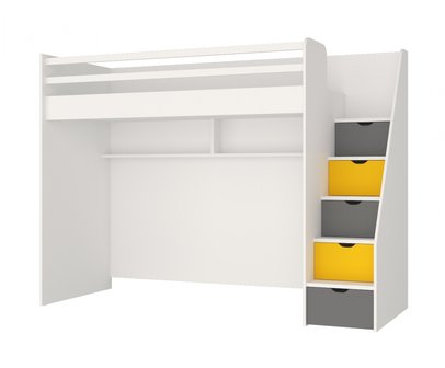 Neo hoogslaper 90x200 met bureau en kledingkast wit - geel