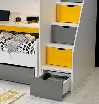 Neo hoogslaper 90x200 met bureau en kledingkasten wit - geel