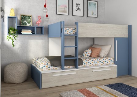 Trasman Jules stapelbed met  lades 90x200 smokey blue