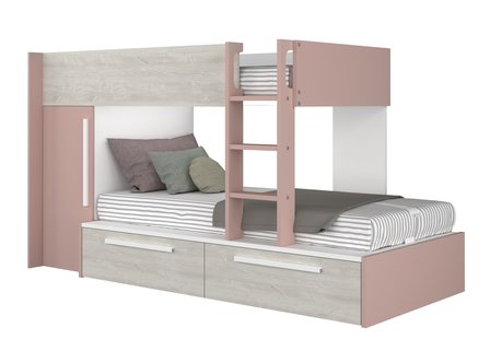 Trasman Jules stapelbed met  lades 90x200 oud roze