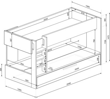 Trasman Jules stapelbed met slaaplade 90x200 wit -antraciet