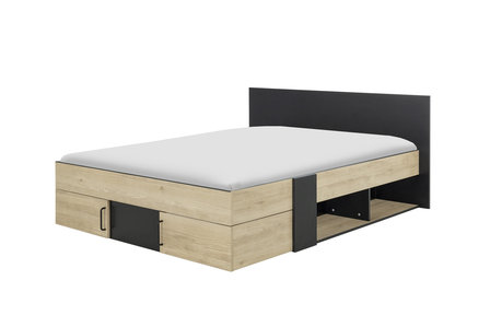 Confronteren Terugbetaling atmosfeer Swivel twijfelaar bed met opbergvakken 160x200 eiken naturel zwart look -  Kinderbeddenstore