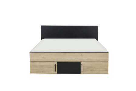 Swivel twijfelaar bed met vakken en lade 160x200 eiken naturel / zwart look