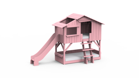 boomhut bed glijbaan licht roze