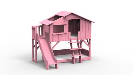 boomhut platform glijbaan licht roze