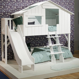 Adviseur Vertolking doe alstublieft niet Mathy by Bols boomhut stapelbed met platform en glijbaan wit -  Kinderbeddenstore