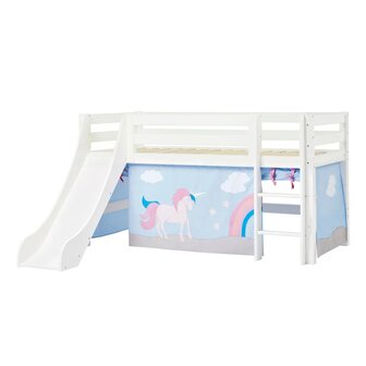 bed met glijbaan en unicorn tent