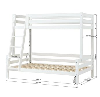 Hoppekids Premium Family stapelbed schuine trap 120x200 wit