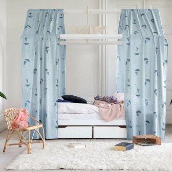 flauw Misverstand Echt Hoppekids Eco dream huis bed 90x200 grenen met 2 gordijnen blauw -  Kinderbeddenstore