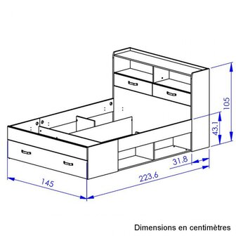 Sabia twijfelaar bed met vakken en lade 140x190 wit 