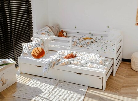 Salanto 3 in 1 bedbank slapen logeren en opbergen 90x200 massief grenen wit