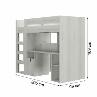 Lugano hoogslaper met opbergruimte 90x200 wit eiken rustiek look