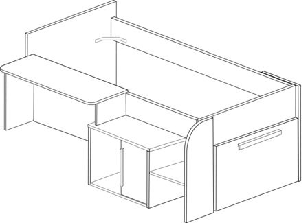 Trasman Forli compact bed 90x200 met bureau en kast wit- eiken 