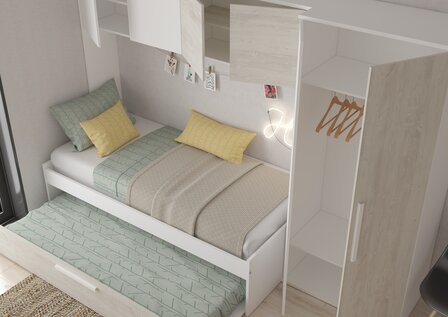 Trasman Pesaro 90x200 bed wandmeubel 90x200 essen - wit 