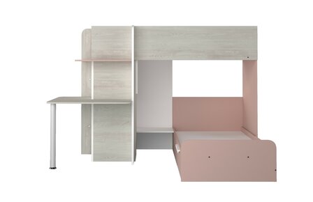 Trasman Osimo hoekstapelbed  90x190 met kast en bureau essen - roze