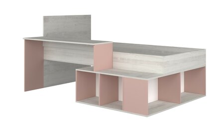 Trasman Cesaro compact bed 90x200 met bureau en kast roze- eiken 