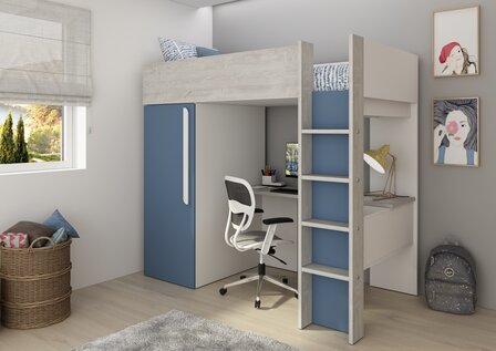 Trasman Mistretta hoogslaper met bureau en kast eiken - Blauw