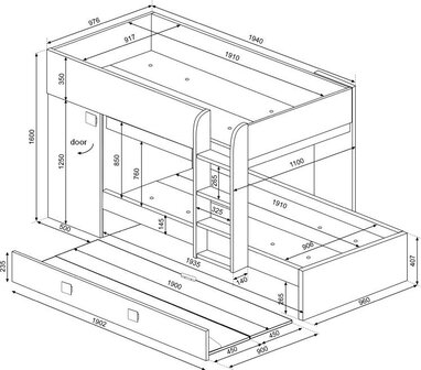 Trasman Mineo stapelbed met bedlade 90x190 wit 