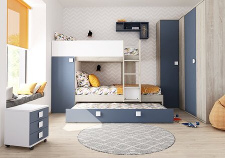 Trasman Mineo stapelbed met bedlade 90x190 blauw