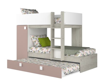 Trasman Mineo stapelbed met bedlade 90x190 roze