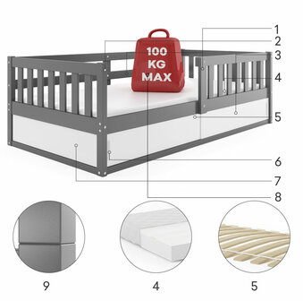 Strudano peuterbed 80x160 met schuifdeur grijs *gratis matras
