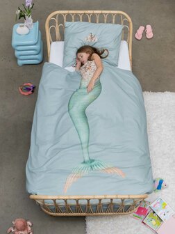 Snurk dekbedovertrek Mermaid aqua 1 persoons 140x200/220