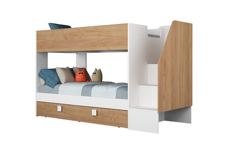 Trasman Easy 90x190 3 persoons stapelbed met zij trap wit -eiken