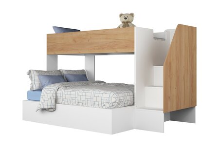 Trasman Easy 90x200/140x200 family stapelbed met zij trap wit -eiken