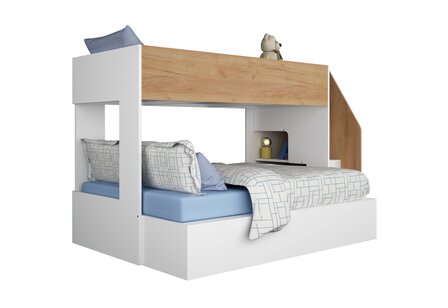 Trasman Easy 90x200/140x200 family stapelbed met zij trap wit -eiken