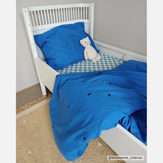 Studio Ditte hoeslaken blokjes steenblauw 90x200