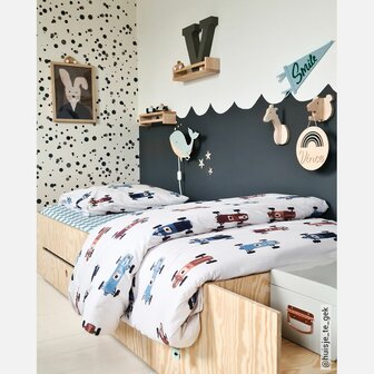 Studio Ditte hoeslaken blokjes steenblauw 90x200