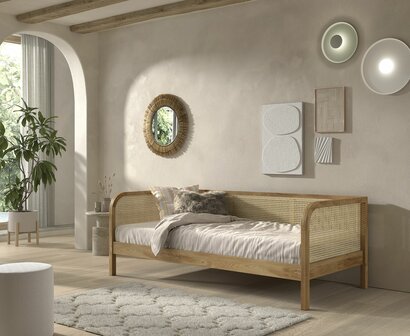 Olive bedbank 90x200 eiken rotan