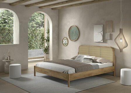 Olive 2 persoons bed 180x200 massief eiken rotan