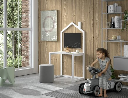 Bureau in huisje massief grenen wit