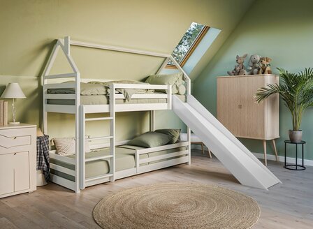 Petrone stapelbed huisje glijbaan grenen wit