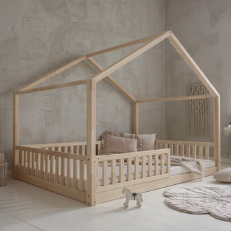 Basic duo bed huis 140x200 onbehandeld hout