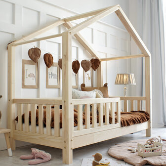 Basic love huis bed 90x200 onbehandeld hout