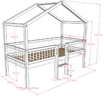 Forrest compact huis bed midden trap 90x200 massief eiken