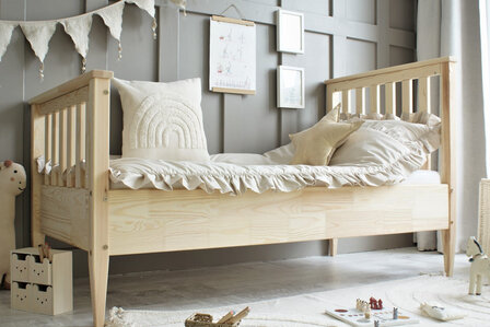Boho classic bed 90x190 platte spijl onbehandeld hout