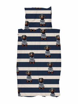 Snurk Pierre overtrek 140x200 blauw wit hondje