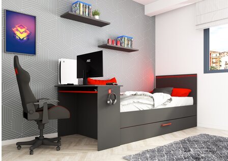 Trasman Gangi game bed 90x200 met bedlade bureau en led antra 